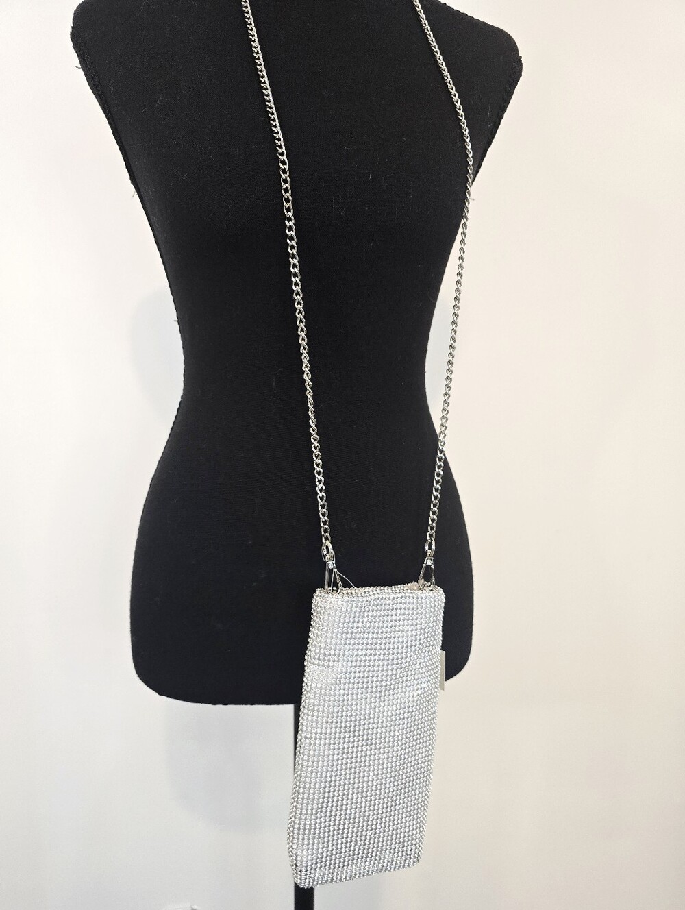 Silver Rhinestone Crystal Phone Bag Glam Y2K Evening Crossbody Concert Sparkle